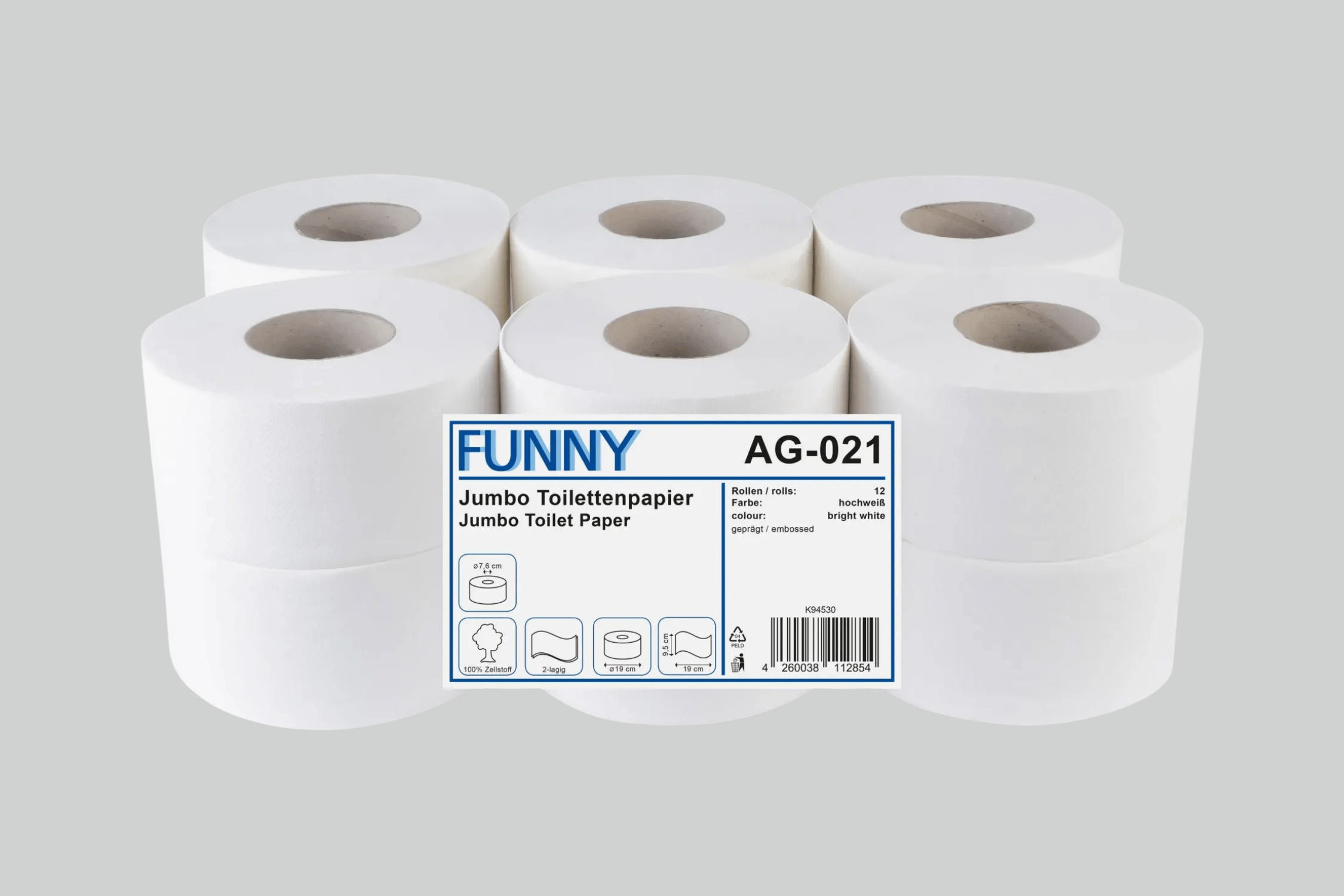 Funny Jumbo-Toilettenpapier, 2-lagig, Ø 19 cm, 12 Rollen