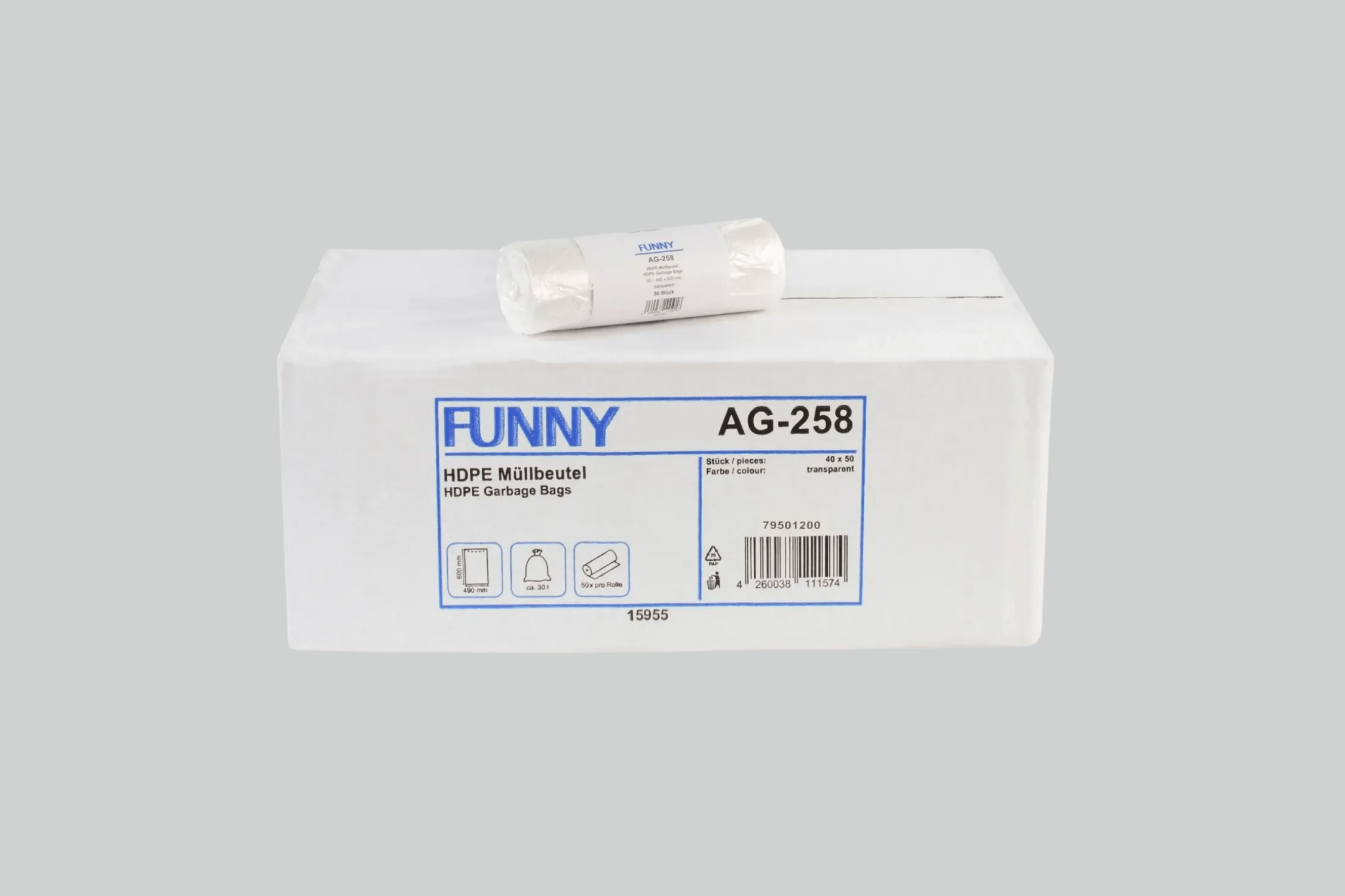 Funny HDPE Müllbeutel, natur, 30 l, 490 x 600 mm, 2.000 Stück