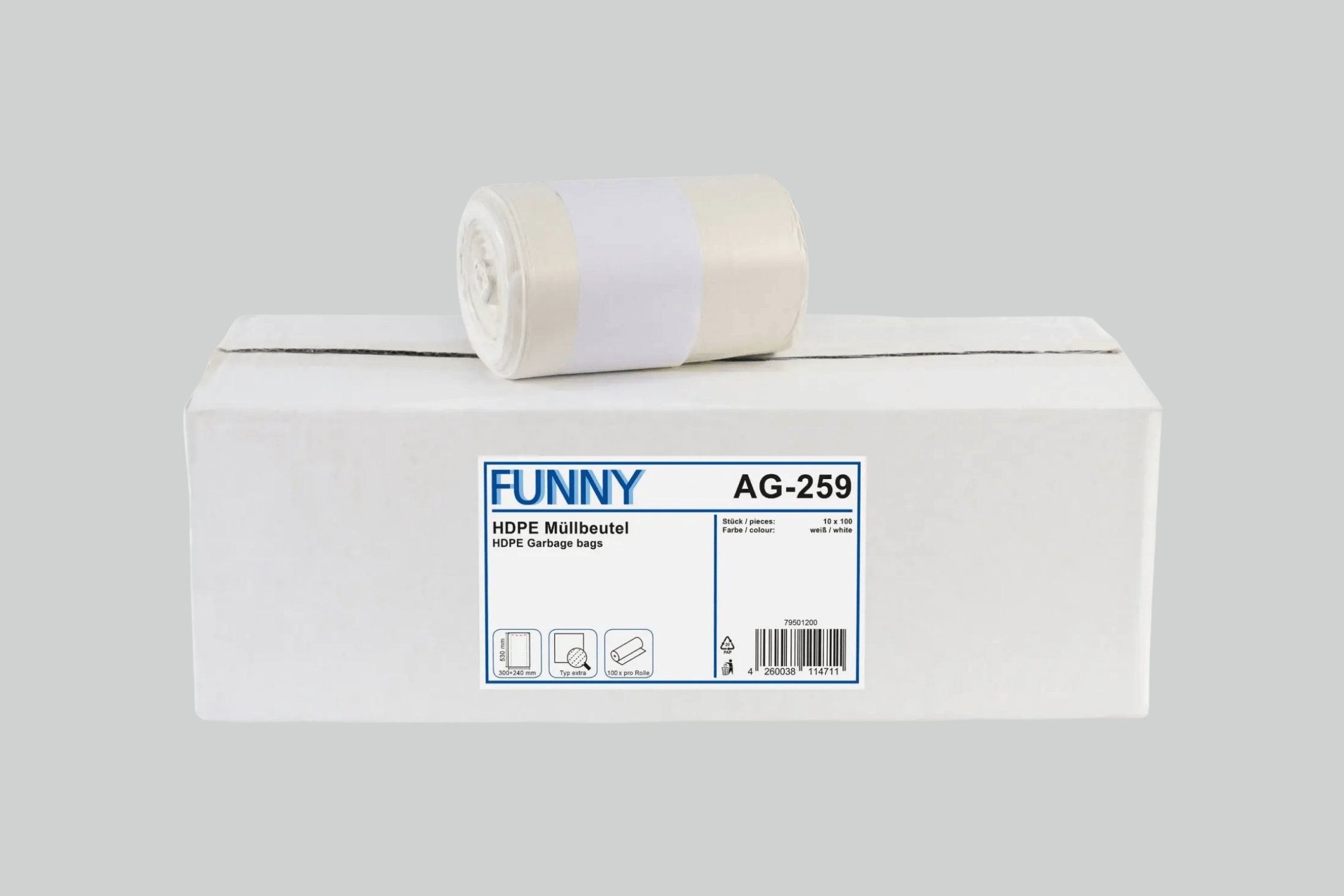 Funny HDPE-Müllbeutel, extra, weiß, 300+240 x 530 mm, 1.000 Stück