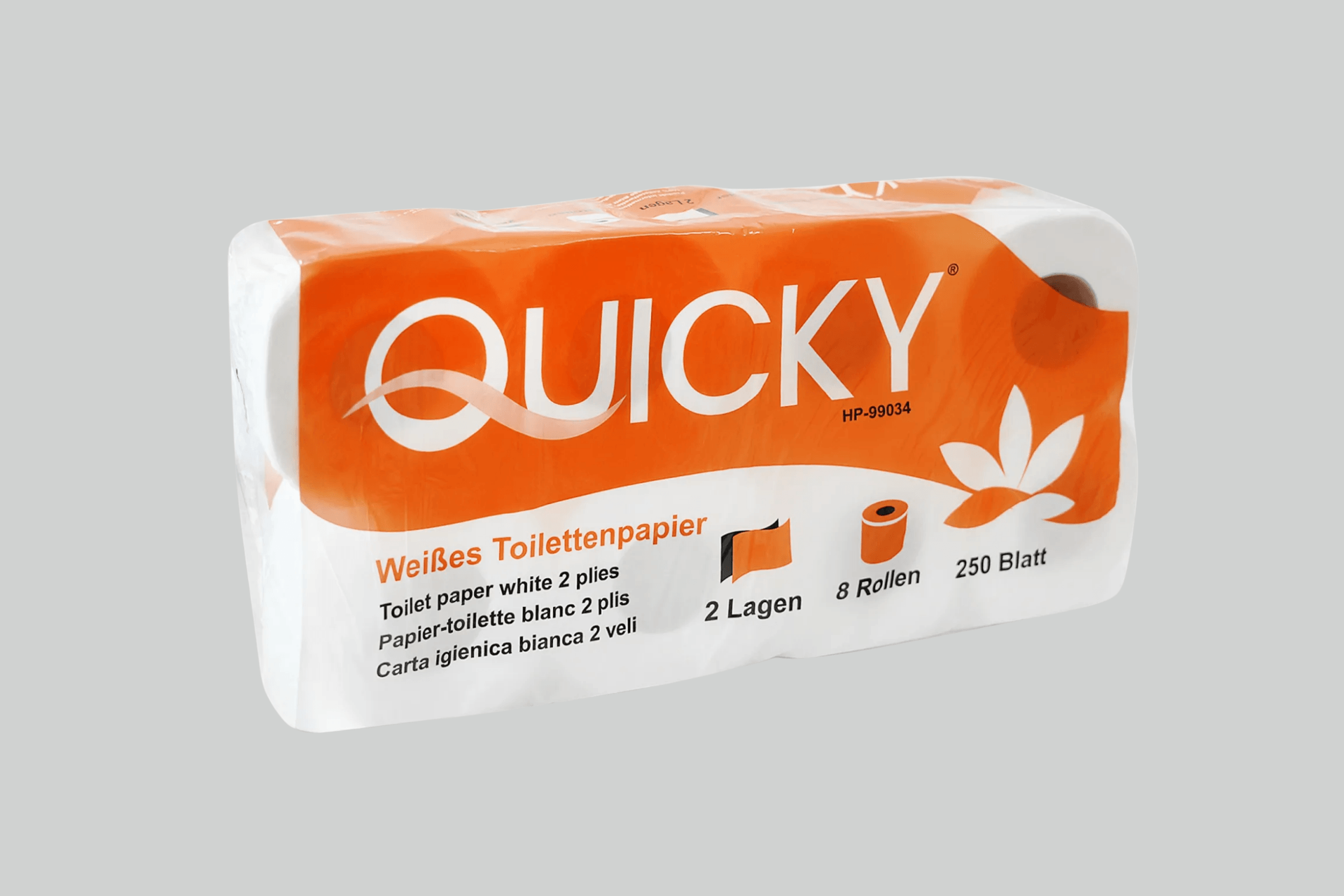 Quicky Toilettenpapier 2-lagig, 250 Blatt, weiß, 8 x 8 Rollen