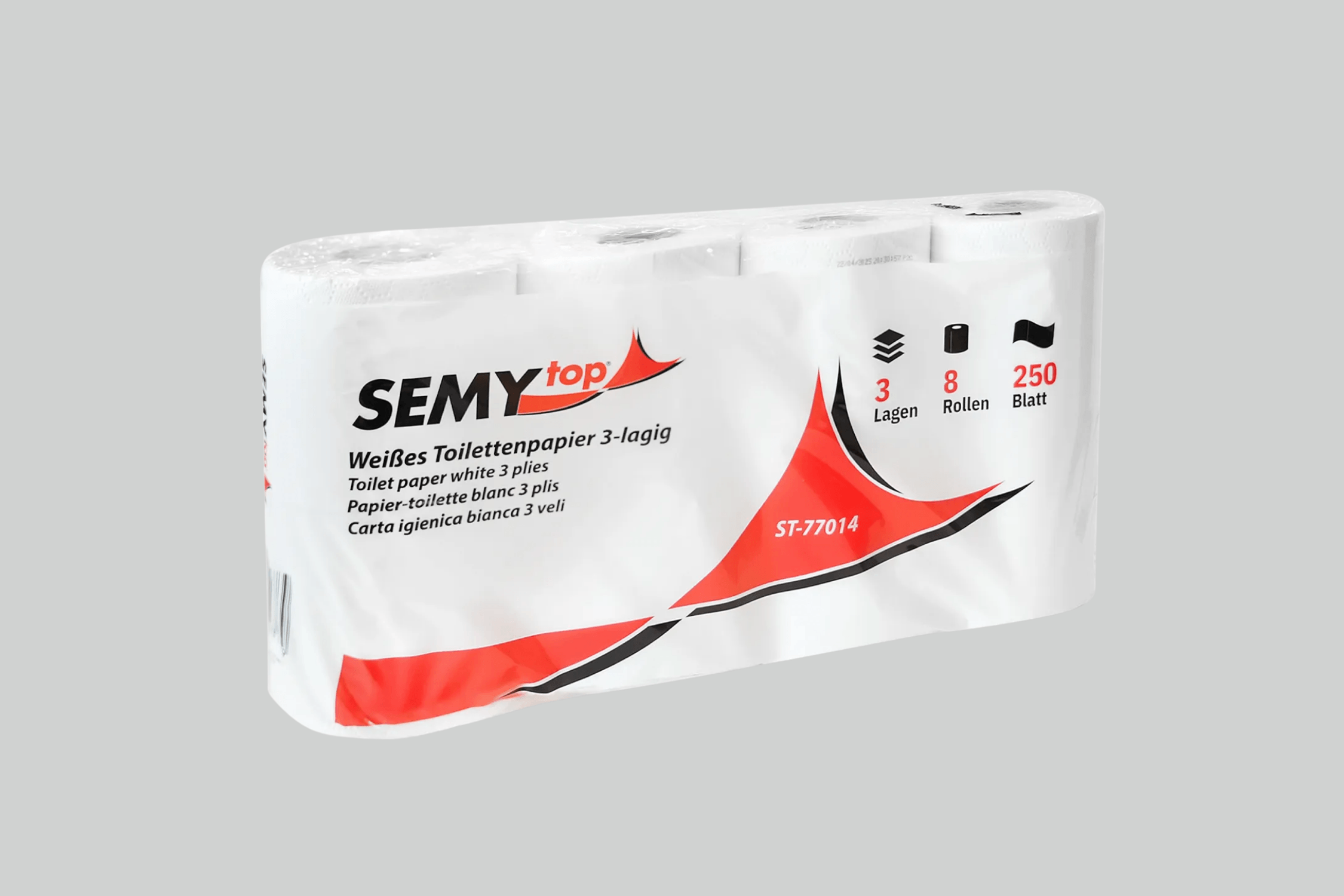 SemyTop Toilettenpapier 3-lagig, 250 Blatt, weiß, 8 x 8 Rollen
